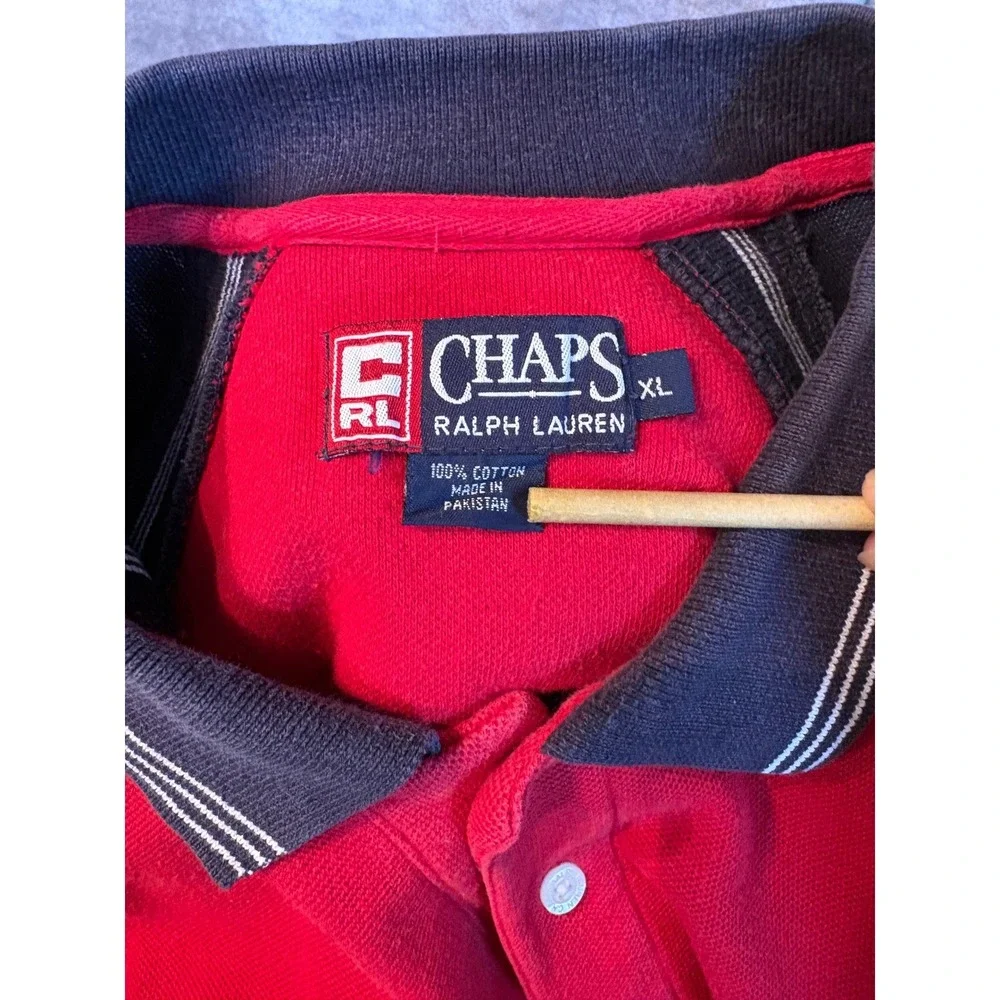 Chaps Ralph‎ Lauren Mens XL Red Navy Colorblock Raglan Stripe Polo Shirt Cotton